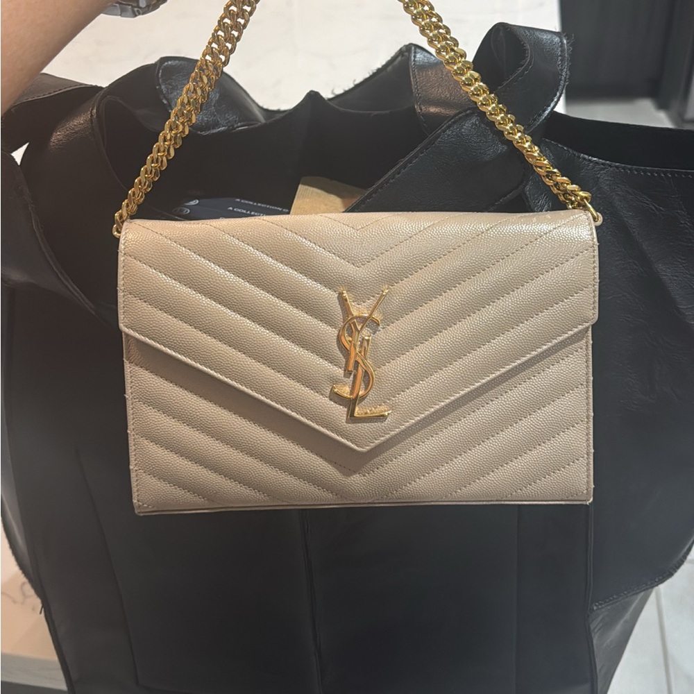 Yves Saint Laurent Cream Gold Quilted Clutch